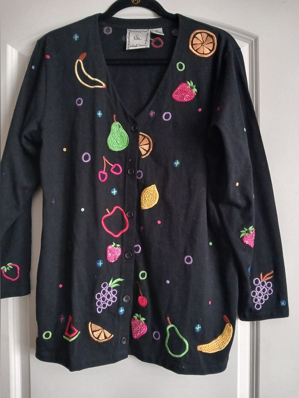 Michael Simon Sequined Fruit Cardigan- Medium